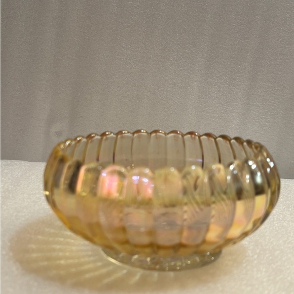 Vintage Carnival Glass Ribbed Candy Dish
Measures approx.: 5" x 2.5" - Picture 2 of 7